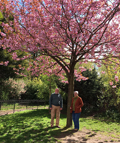 Jim and Libby Purvis at Gillian’s cherry blossom tree in Kelvingrove Park 2021